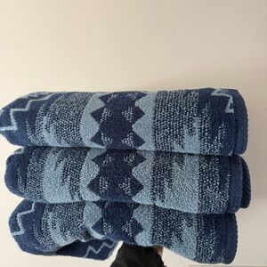 New wrangler set of 3 Blue Geometric Patterned Towels 100% cotton